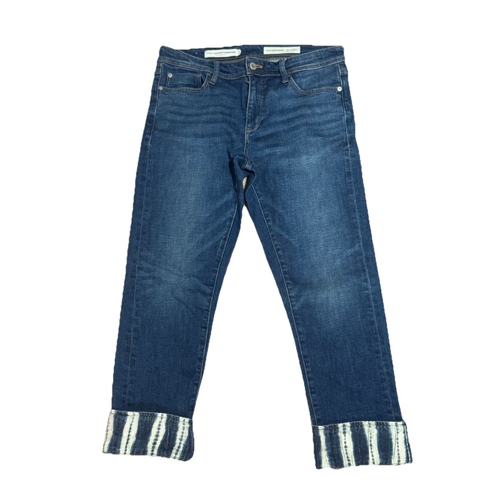 Anthropologie Pilcro Slim Boyfriend Jeans Size 28 Cuff Tie Die Denim Dark Wash